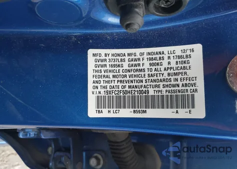 2017 Honda Civic Lx from USA, damaged, VIN 19XFC2F50HE210049